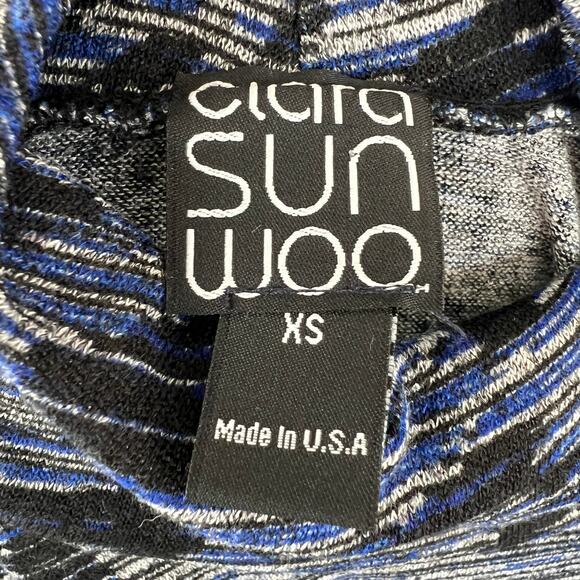 CLARA SUN WOO Blue Black XS Cold Shoulder Top Turtleneck 3/4 Sleeve Pullover - Picture 6 of 7